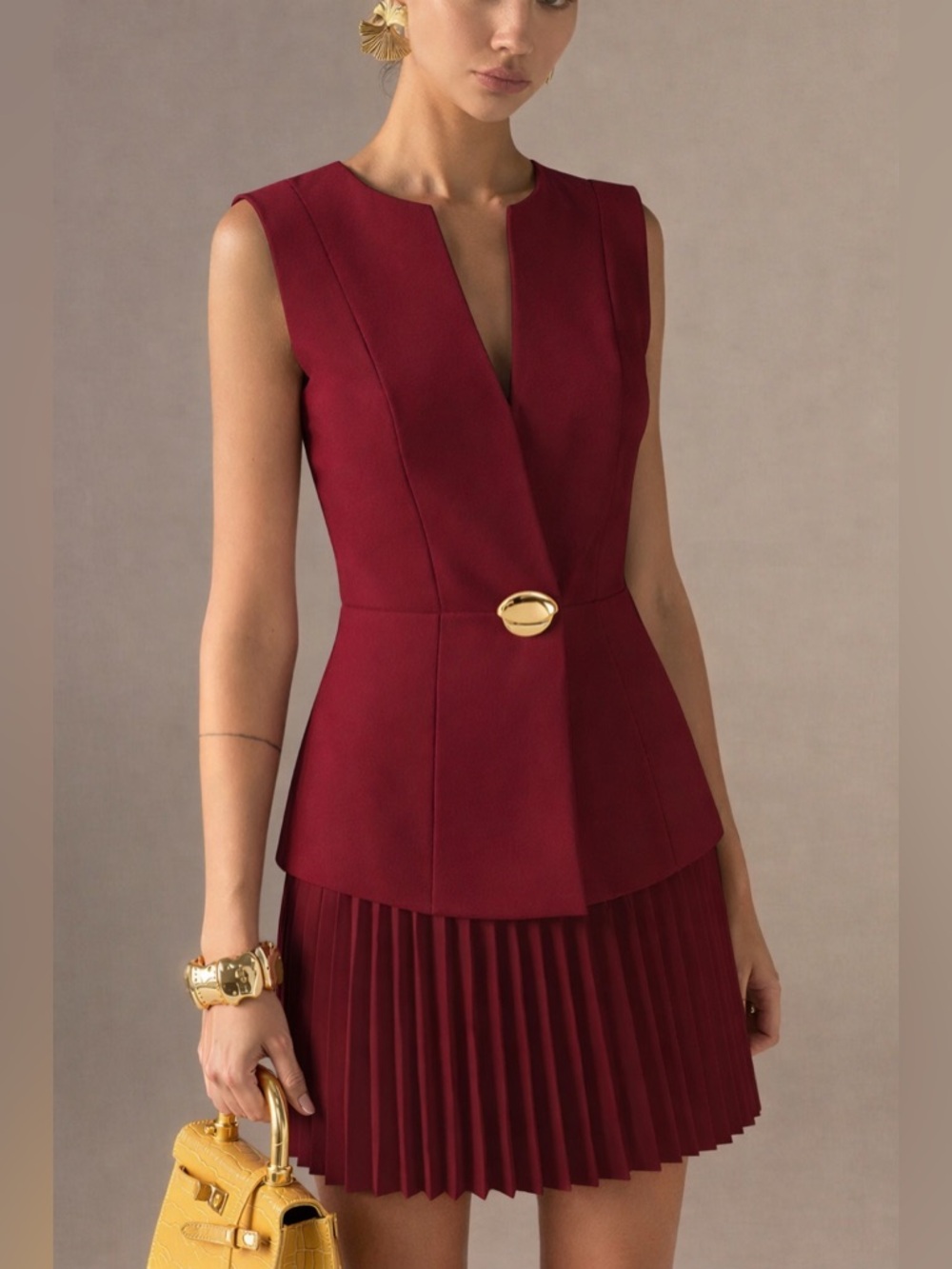 NWT Commense Sleeveless Peplum Dress in Burgundy
